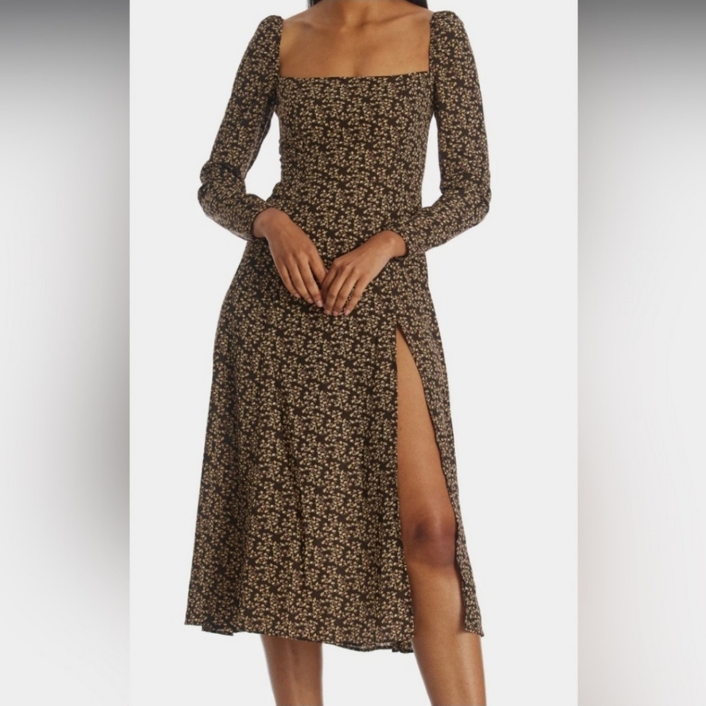 Anthropologie x OPT Lenon Floral Midi Dress In Brown Size 4